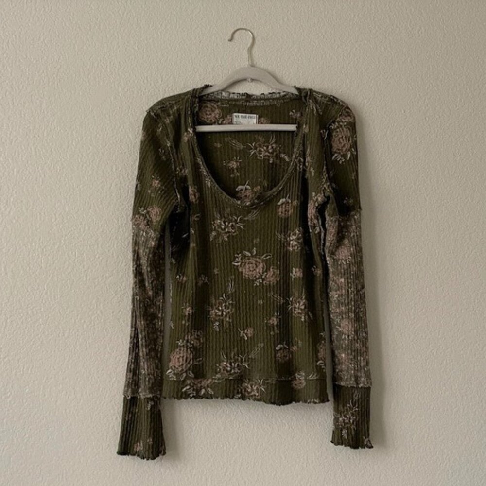 Free People Olive Floral Long Sleeve Top - Picture 13 of 15